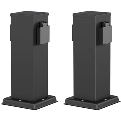Immagine di ledscom.de 2 prese da giardino a colonna POLLY per esterni, IP44, vie, acciaio inox, nero, angolare, 27 cm