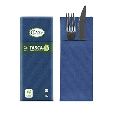 Immagine di Class C4032TA 152 PEFC Airlaid Tovagliolo Tasca Portaposate, Carta, Blue, 40x32x0.8 cm, 20 Unità