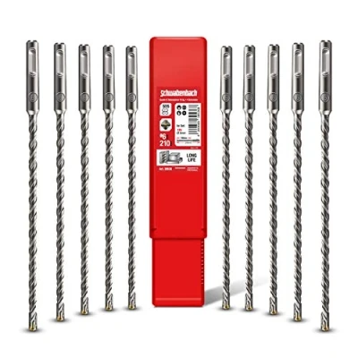 Immagine di SCHWABENBACH® Set di punte per trapano SDS Plus, 10 pezzi, 6 mm x 210, calcestruzzo, foratura precisa e veloce nel punta pietra, qualità premium con in metallo duro, 210