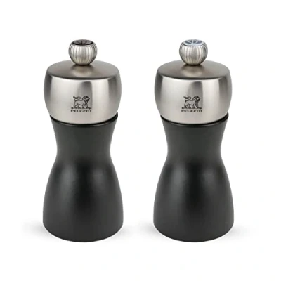 Immagine di Peugeot Fidji Duo Set macinapepe e Sale, 12 cm, Legno Inossidabile, Nero Opaco &amp; Acciaio