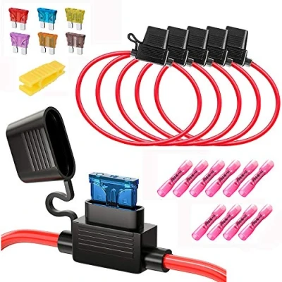 Immagine di Gebildet 5PCS 32V 20A Portafusibile di Standard Lame,16AWG ATO In Line con un Cappello 6pcs Fusibile Media+10pcs Termorestringente Terminali per Auto, Barca, Motocicletta
