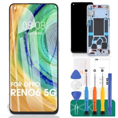 Immagine di SRJTEK TFT Per Oppo Reno6 5G Display LCD Reno 6 Sostituzione Dello Schermo Touch Screen PEQM00 Con Telaio (Blu, Senza Riconoscimento Delle Impronte Digitali)