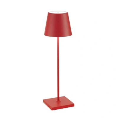 Immagine di Zafferano, Lampada Poldina Pro, da Tavolo Ricaricabile e Senza Fili con Controllo Touch, Utilizzabile anche come Esterni, Dimmer, 2200 3000 K, Altezza 38 cm, Colore Rosso