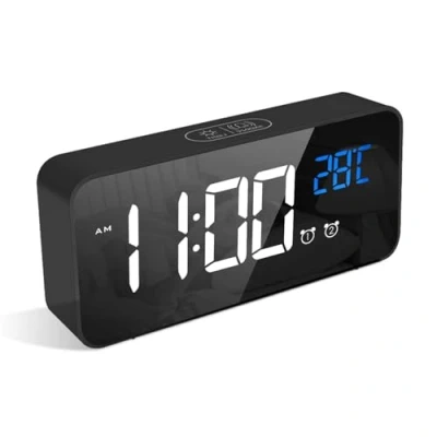 Immagine di LATEC Sveglia Digitale con LED Temperatura Display Orologio 13 Suoni di Allarme Porta Ricarica USB Dimmer Luminosità Regolabile a Sonnellino Specchio Portatile Doppio