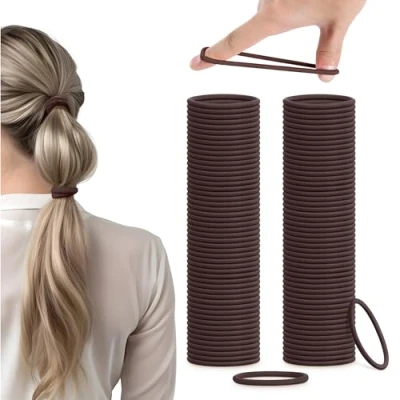 Immagine di H&amp;S Elastici per Capelli Donna e Uomo 100 pezzi da 4mm Elastico Codini Lacci senza Cuciture Marroni Fasce Elastiche Capigliature Marrone