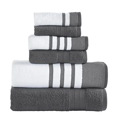 Immagine di Modern Threads Set da 6 pezzi, 2 asciugamani bagno, per le mani, salviette, asciugatura rapida bianco/contrasto Reinhart carbone