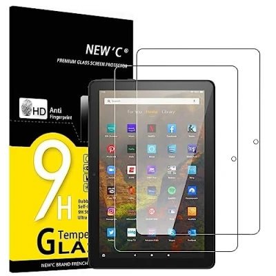 Immagine di NEW&#039;C 2 Pezzi, Pellicola Prottetiva per Amazon Fire HD 10 / Plus/HD Kids Edizione (11a generazione, 2021), Vetro Temperato, Senza Bolle, Durezza 9H, 0,33mm Ultra Trasparente, Resistente