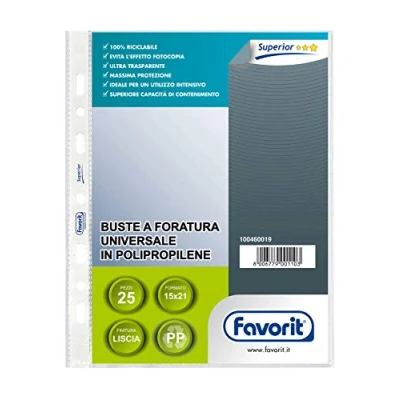 Immagine di Favorit, Buste a Foratura Universale, 25 Pezzi, 14.8 x 21 cm, Trasparenti