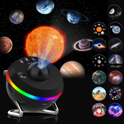 Immagine di YunLone Luce notturna a LED con cielo stellato, proiettore 13 in 1 Planet Discs Galaxy Projector, planetario timer, stelle per bambini, camera da letto, home theater
