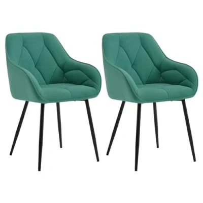 Immagine di WOLTU Set di 2 Sedie da Pranzo con Braccioli e Schienale, Cucina Moderna in Velluto, Poltrone Salotto Gambe Metallo, ergonomiche per Ufficio, Bar, Azzurro, EZS02ts