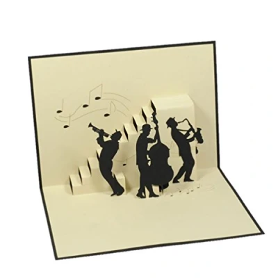 Immagine di Favour Pop Up® Biglietto di auguri 3D. Un&#039;opera d&#039;arte filigranata che sorprende quando si apre con un nastro jazz realizzato cura. TB050