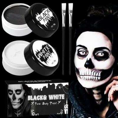 Immagine di Trucchi halloween trucco in bianco e nero con 2 pennello make up kit Clown makeup per Carnevale Feste Effetti Speciali Sfx