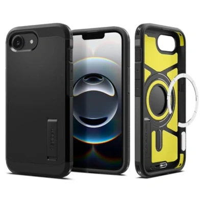 Immagine di Spigen Cover per iPhone 16e, Tough Armor (AI) MagFit, Compatibile con Accessori MagSafe Nero