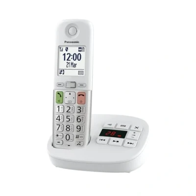 Immagine di Panasonic KX TGU430EXW Telefono wireless digitale con segreteria telefonica, volume amplificato, unità base e 1 auricolare, schermo LCD, torcia elettrica, compatibile apparecchi acustici, bianco
