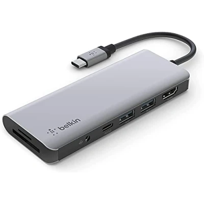 Immagine di Belkin Hub Multiporta 7 in 1 USB C (con HDMI 4K, C, 2 x A, Audio da 3.5 mm e Slot SD 3.0 Micro 3.0, per MacBook Pro, Air, iPad XPS Altri)