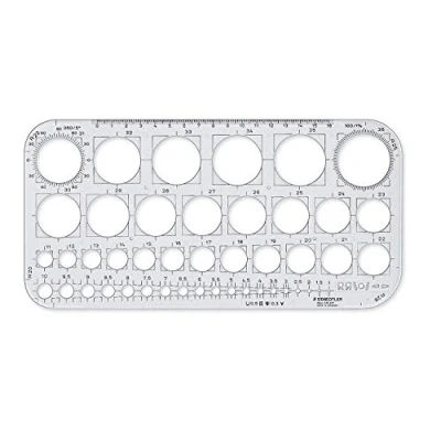 Immagine di Staedtler Mars Cerchiometro Disegno Tecnico, Cerchiografo con Righello Geometrico, Normografo Trasparente in Plastica Ideale per Tecnico Materiale Scolastico e Cose La Scuola