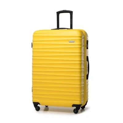 Immagine di WITTCHEN valigia da viaggio grande trolley check in guscio rigido ABS con 4 ruote piroettanti chiusura a combinazione maniglia telescopica Groove Line giallo