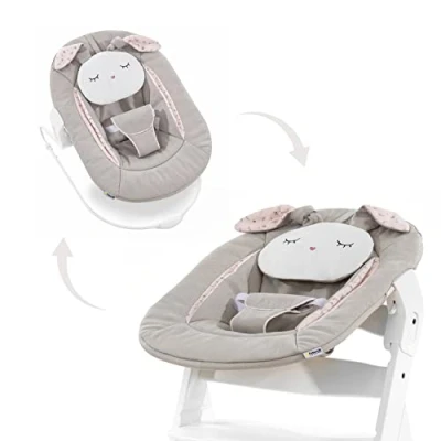 Immagine di hauck Alpha Bouncer 2 in 1, Powder Bunny Beige Bloom Seggiolino per seggiolone Alpha+ legno con telaio rimbalzante, imbracatura a 3 punti e cuscino, dalla nascita fino 9 kg