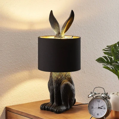 Immagine di Lindby lampada da tavolo &#039;Lorentina&#039; (Design) colore Nero, in tessuto ad es. Soggiorno &amp; Sala pranzo (1 luce, E27)