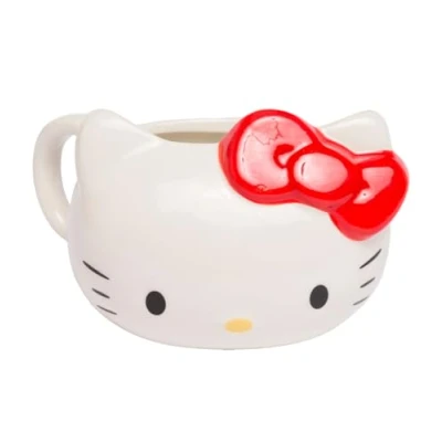 Immagine di Paladone Hello Kitty Tazza in ceramica a forma di gatto con classico fiocco rosso, accessorio da scrivania per ufficio e scuola, idea regalo