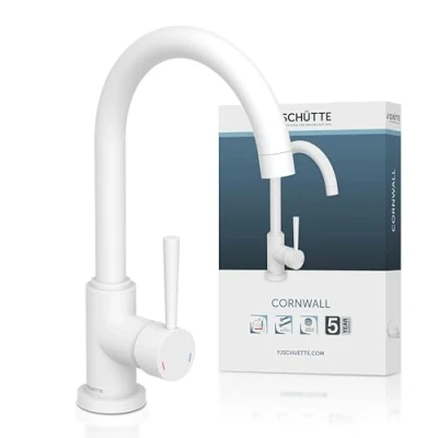 Immagine di SCHÜTTE 79161 CORNWALL Rubinetto da cucina girevole a 360 gradi, miscelatore per lavello con monocomando, colore: Bianco