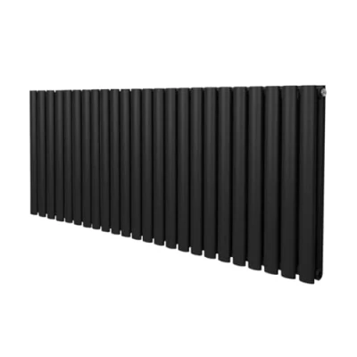 Immagine di Radiatore a colonna ovale 600 mm x 1440mm Designer Doppio pannello Termosifone Nero Acciaio Inclusi Spazzola per la pulizia Kit di fissaggio e staffe