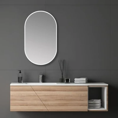Immagine di Talos specchio di design ovale bianco 45 x 75 cm adatto per ambienti umidi il tuo bagno da parete armadio cornice in alluminio