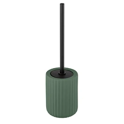 Immagine di WENKO Set WC Belluno, pregiato portascopino in robusta ceramica dalle moderne forme tondeggianti, ciuffo igienico sostituibile, superficie solcata soft touch, colore verde/nero, Ø 11,5 x 42 cm