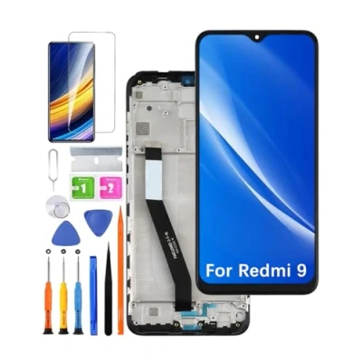 Immagine di HLYGZX Display originale di ricambio per schermo LCD Xiaomi Redmi 9, M2004J19G M2004J19C Touch Digitizer Assembly Kit riparazione (nero con cornice)