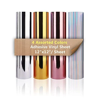 Immagine di Heinaroman 4 Pezzi Fogli Adesivi in Vinile Metallizzato Colori Permanente di Autoadesivo 30,5x30,5cm (Metallo Oro, Argento, Oro Rosa, Argento Olografico)