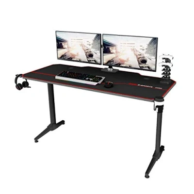Immagine di sogesfurniture Scrivania Gaming da Computer Gioco, Tavolo Gioco PC Gamers, Ergonomic Desk con Il Mouse Pad Portabicchieri Gancio, 140x65x75cm, Nero ST Eagle 1400BK BH