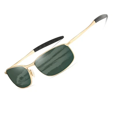 Immagine di kimorn Polarizzate Occhiali da sole Uomo Retro Rettangolari Metallo Telaio K0535 (Oro&amp;G15)