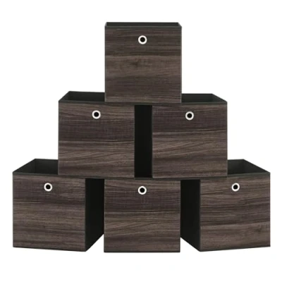 Immagine di SONGMICS Scatole Portaoggetti, Set di 6 Contenitori con Manico, in Tessuto Oxford e Non Tessuto, 30 x cm, per Scaffali a Cubo, Pieghevoli, Marrone Castagna RFB102K01