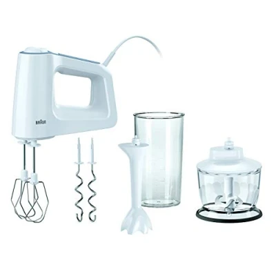 Immagine di Braun HM3135 MultiMix 3 Sbattitore Elettrico, Mixer ad Immersione, Impugnatura Antiscivolo, 5 velocità+Turbo, Dotata di Accessori, Leggero, Sistema Easyclick, Potenza 500W, Plastica, Bianco