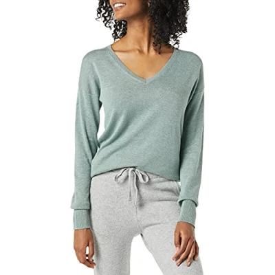 Immagine di Amazon Essentials Maglione A Tunica Leggero Maniche Lunghe Con Scollo v (Disponibile In Taglie Forti) Donna, Verde Salvia Puntinato, 3XL Plus