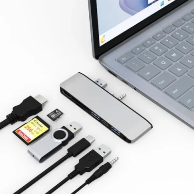 Immagine di Surface Laptop 6/Laptop 5/Laptop 4/Laptop 3 hub Docking station con 4K@30 Hz HDMI +2*USB 3.0 +USB C +Slot per scheda SD/TF +Audio da 3,5 mm, Adattatore Go/Go2/Go3
