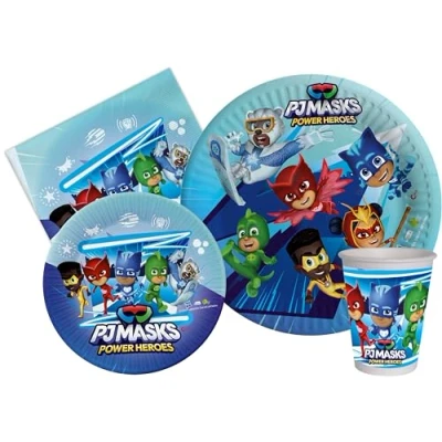 Immagine di Ciao Kit Party Tavola PJ Masks (Piatti, Bicchieri, tovaglioli), Cartone Animato, Multicolore, 24 persone, AZ050