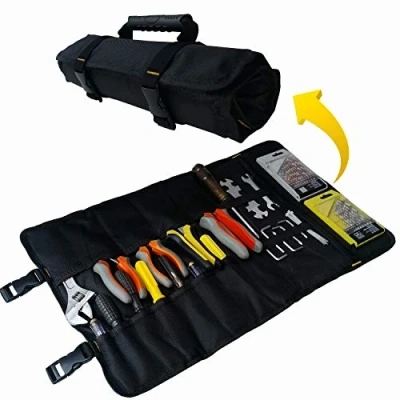 Immagine di Copechilla rotolo porta attrezzi nero con fibbia regolabile,22 scomparti e manico gomma,Materiale 1680D spesso impermeabile resistente all&#039;usura, borsa di emergenza 59X36CM,per utensile manuale
