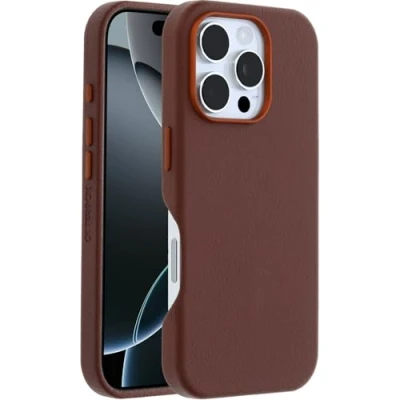 Immagine di OtterBox Symmetry Series Cactus Leather MagSafe custodia per iPhone 16 Pro, protettiva sottile antiurto, a prova di caduta, testata 3x vs norme MIL STD 810G, Marrone