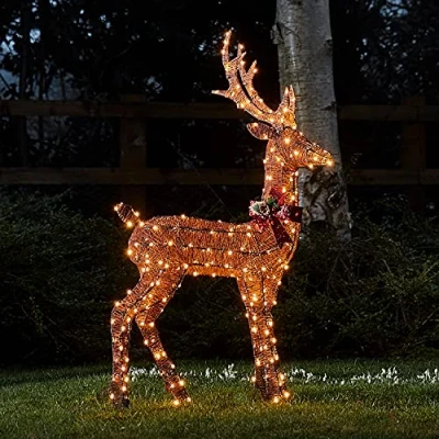 Immagine di Lights4fun Decorazione Cervo di Natale in Filo Cotone Marrone con 240 LED Bianchi Caldi per Arredo Esterni