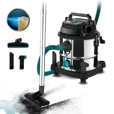 Immagine di Cecotec 20 L Aspirapolvere Solidi e Liquidi Conga Rockstar Wet &amp; Dry Acciaio MAX. 1400 W, 22 kPa, sistema di drenaggio, aspiratore soffiante, struttura in metallo, ruote, raggio d&#039;azione 5 m