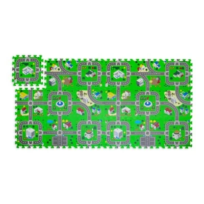 Immagine di Relaxdays Tappeto Gioco Bambini, Puzzle 18 Tasselli, Design con Strade, Tappetino Gattonare 178,5 x 90 cm, Multicolore, Gommapiuma