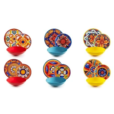 Immagine di Excelsa Camastra Servizio Piatti 18 Pezzi, Porcellana e Stoneware, Decoro Multicolore, 6 Persone