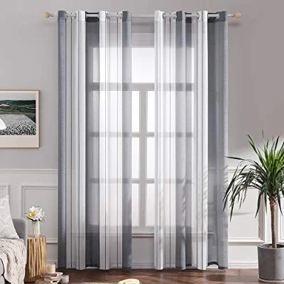 Immagine di MIULEE Tende a Righe per Interni, Trasparenti in Voile Camera da Letto, Tenda Salotto Moderne con Anelli, Pannello Interno Finestra Bianche e Grigie, 2x 140x245 CM