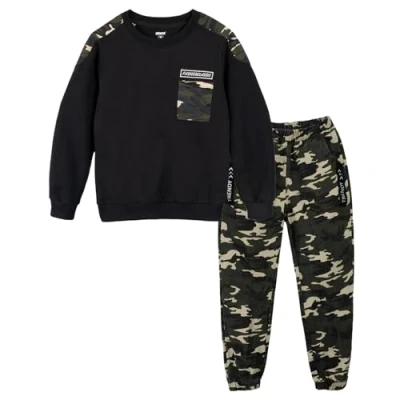 Immagine di LOLANTA Set di Tute mimetiche per Bambini, Pantaloni Cargo da Ragazzo in 2 Pezzi + Felpa a Maniche Lunghe, Bianco, 140