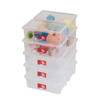Immagine di Sundis View Box, confezione da 10 piccoli contenitori 5 l, in plastica trasparente, con coperchio, impilabili e impilabili, ideali per cosmetici, gioielli, penne, pennarelli, perline