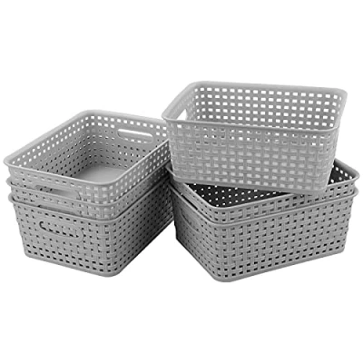 Immagine di Yarebest Set Di 6 Cestini Portaoggetti Intrecciati, in Plastica (Grigio)
