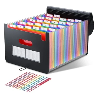 Immagine di ThinkTex Cartella Portadocumenti 26 Tasche,A4 Raccoglitore Porta Documenti Espandibile,Coperchio Impermeabile Multicolore Fisarmonica Organizzatore (A Z)