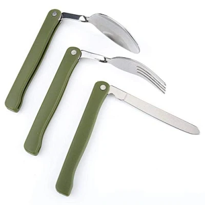 Immagine di set di stoviglie posate da esterno pieghevole forchetta coltello cucchiaio in acciaio inossidabile per viaggi picnic campeggio