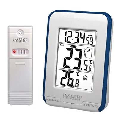 Immagine di La Crosse Technology WS6810WHI, Stazione con temperatura interna/esterna, 10,6 x 7,6 4 cm, colore: Bianco/Blu
